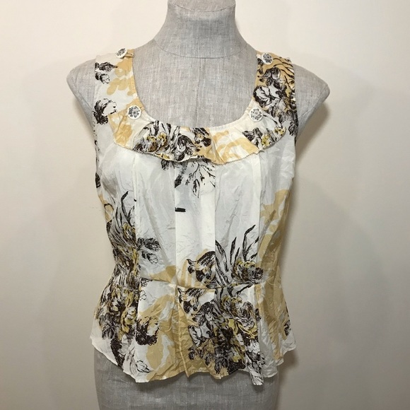 Leifsdottir Floral Peplum Blouse Silk Yellow Size6 - Picture 1 of 8